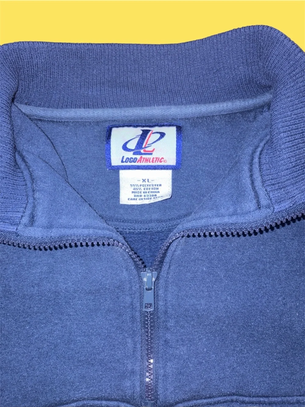Logo Athletic Navy & Yellow Quarter-Zip Pullover